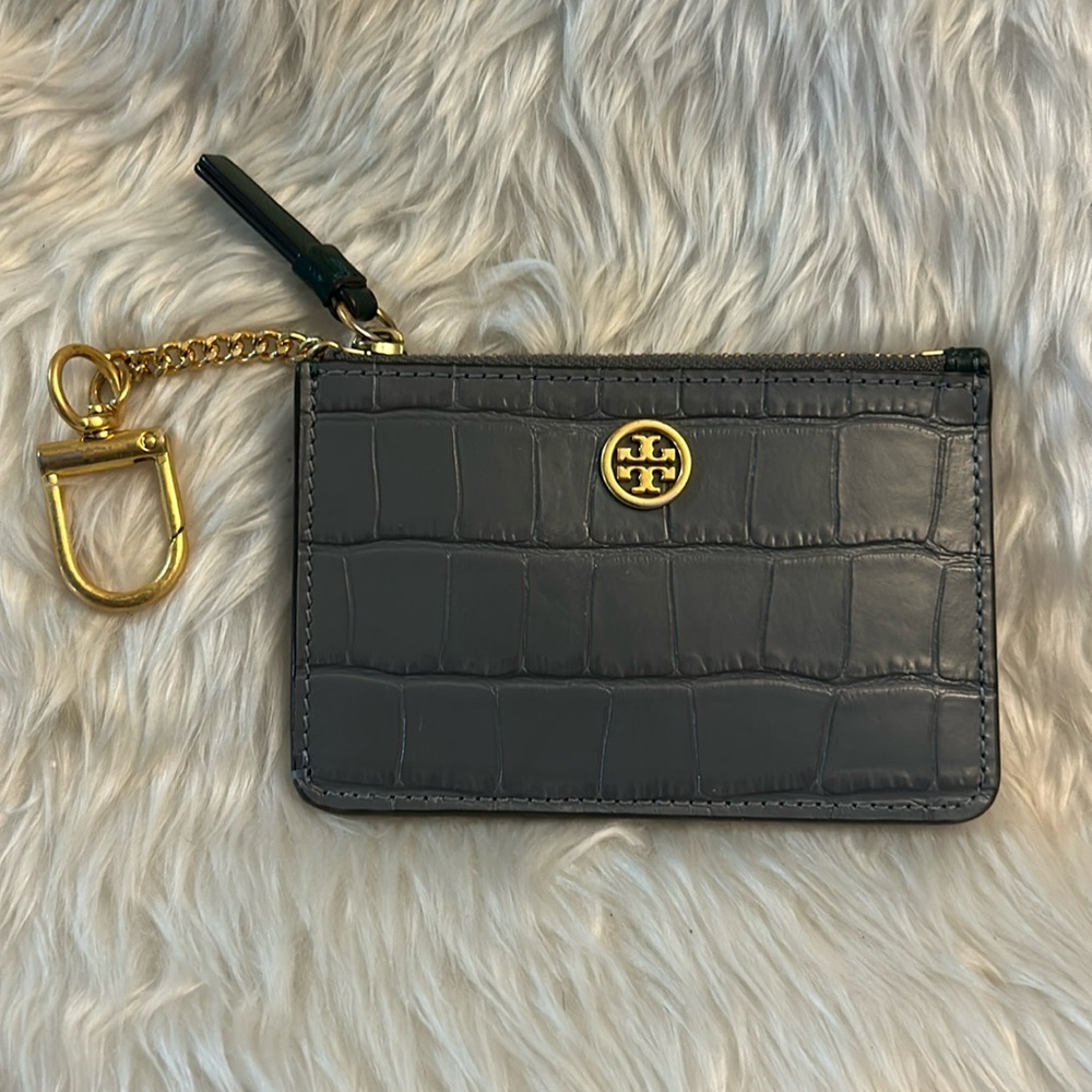 Tory Burch grey leather card case/key chain
